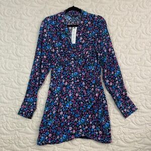 NEW Zara Mini Dress Floral Print Long Sleeve V Neck Womens XS